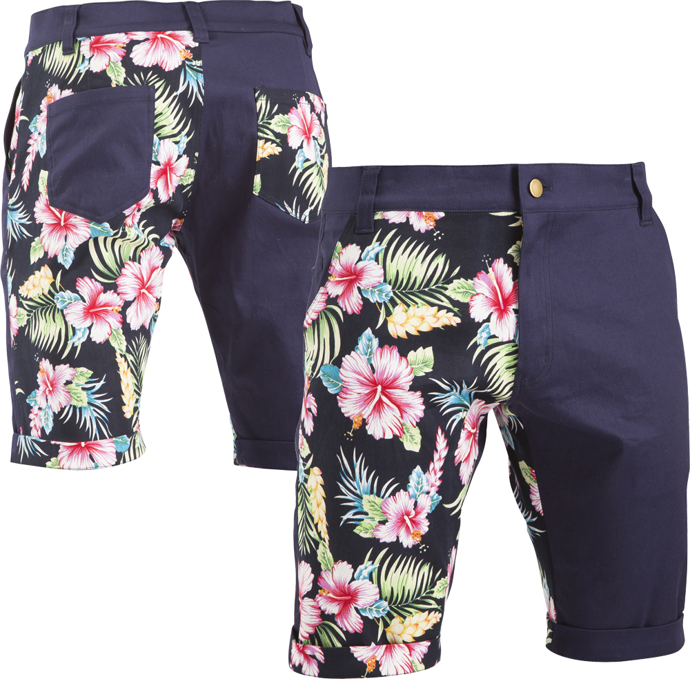 ストレッチツイルハーフパンツ1 XL ネイビー×花柄