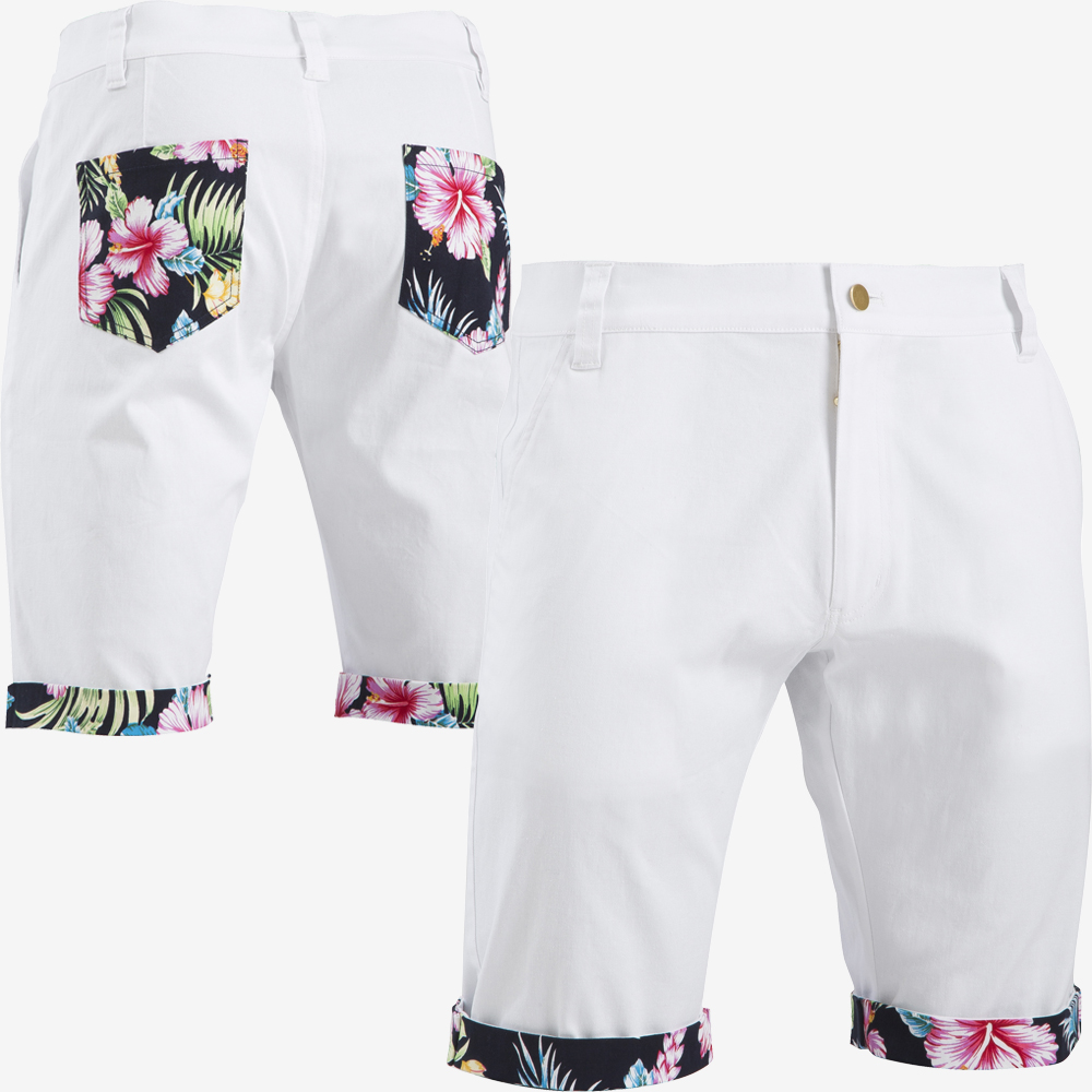 ストレッチツイルハーフパンツ1 XL ネイビー×花柄