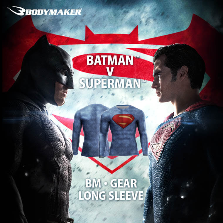 BM・GEAR SUPERMANロングスリーブ MARVELアメコミヒーロースポーツウェア 機能性コンプレッション スーパーマンコラボ