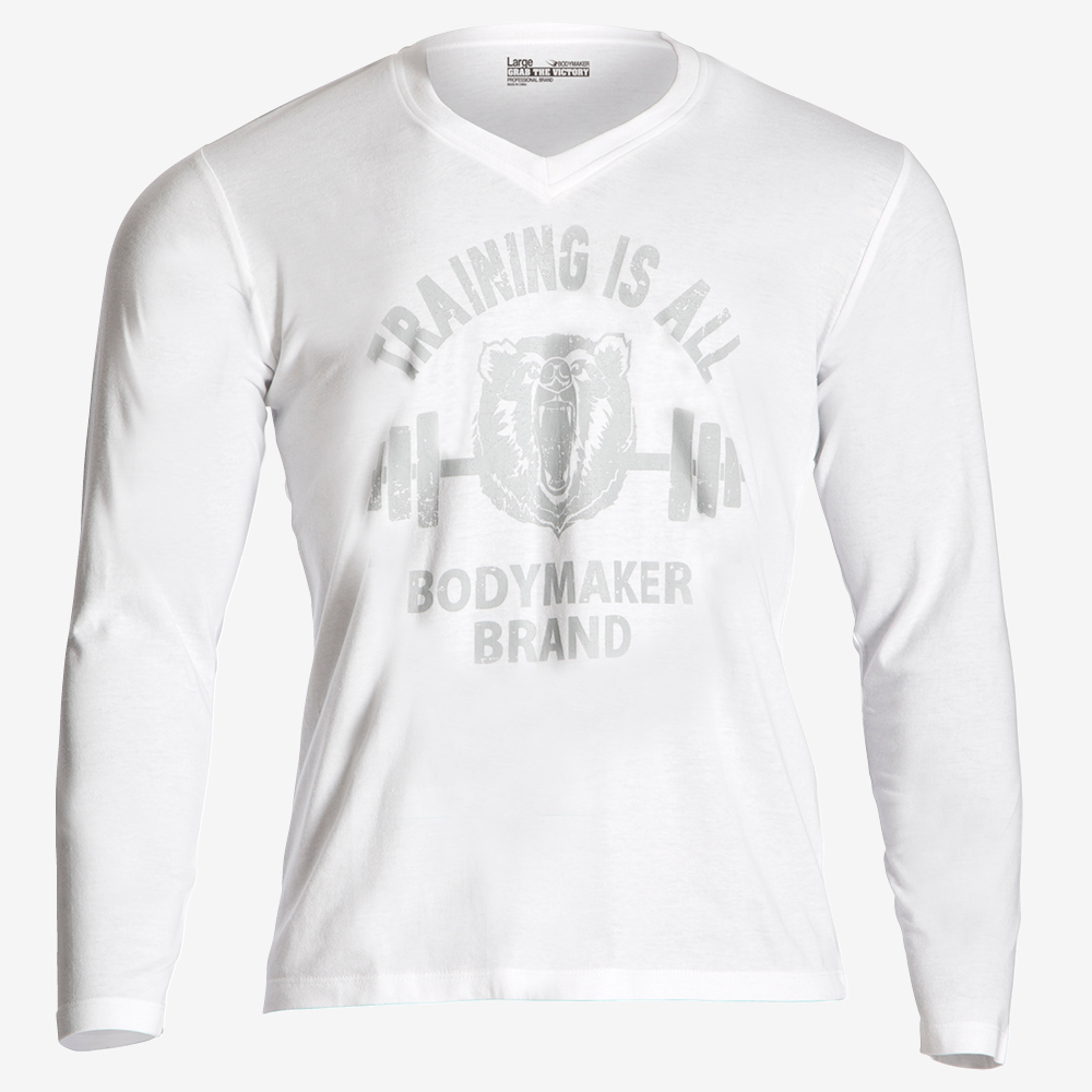 BEARプリント VネックロングスリーブTシャツ