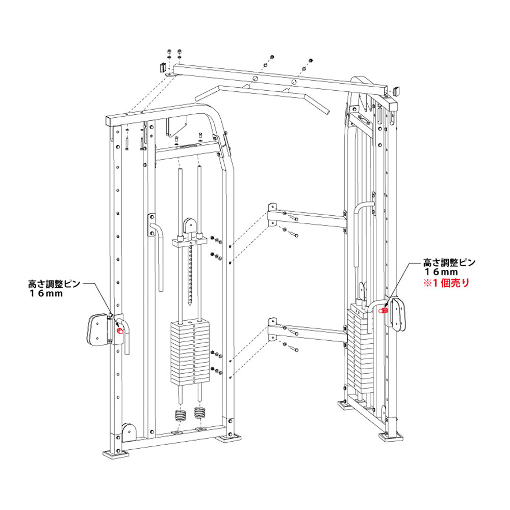 TM168 ケーブルクロスオーバーショートレンジSP用の高さ調整ピン 16mm