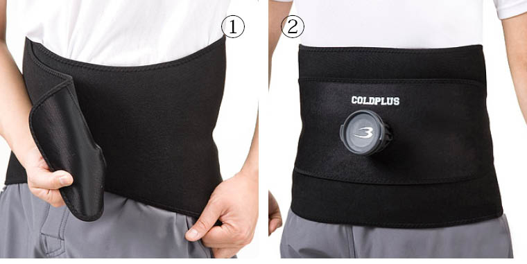 アイシングサポーターCOLDPLUS ウエスト 使用例 着用例 氷嚢 スポーツケア