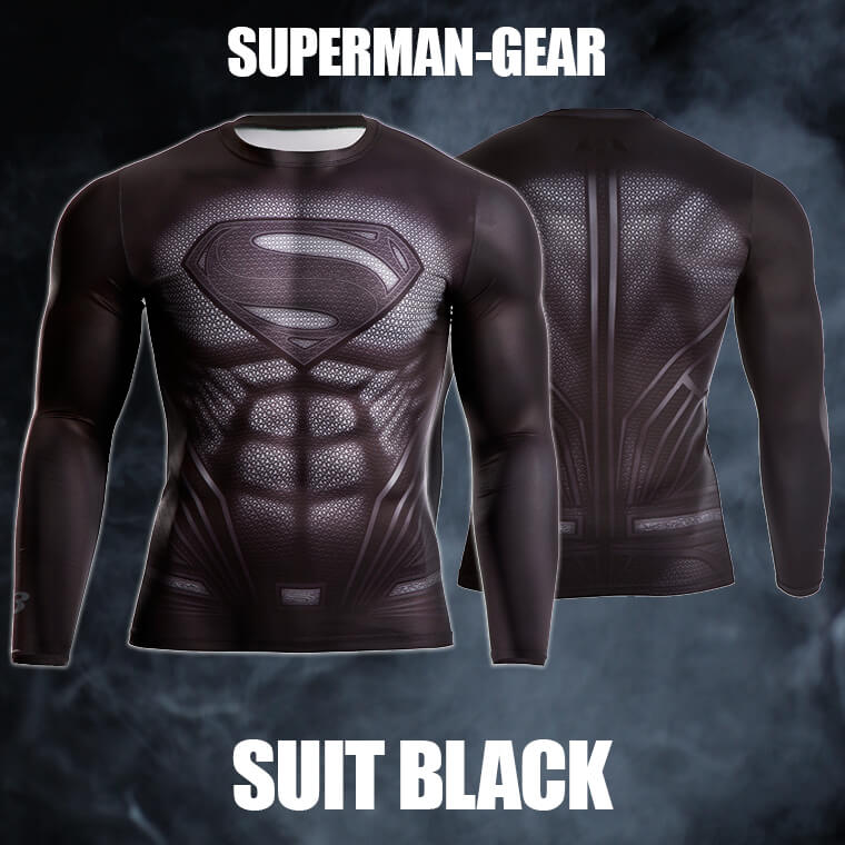 BM・GEAR SUPERMAN SUIT BLACK ロングスリーブ裏表画像"