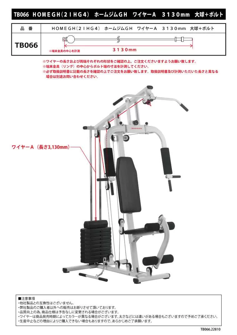 HOMEGH(2IHG4) ホームジムGH ワイヤーA 3130mm 大球+ボルト